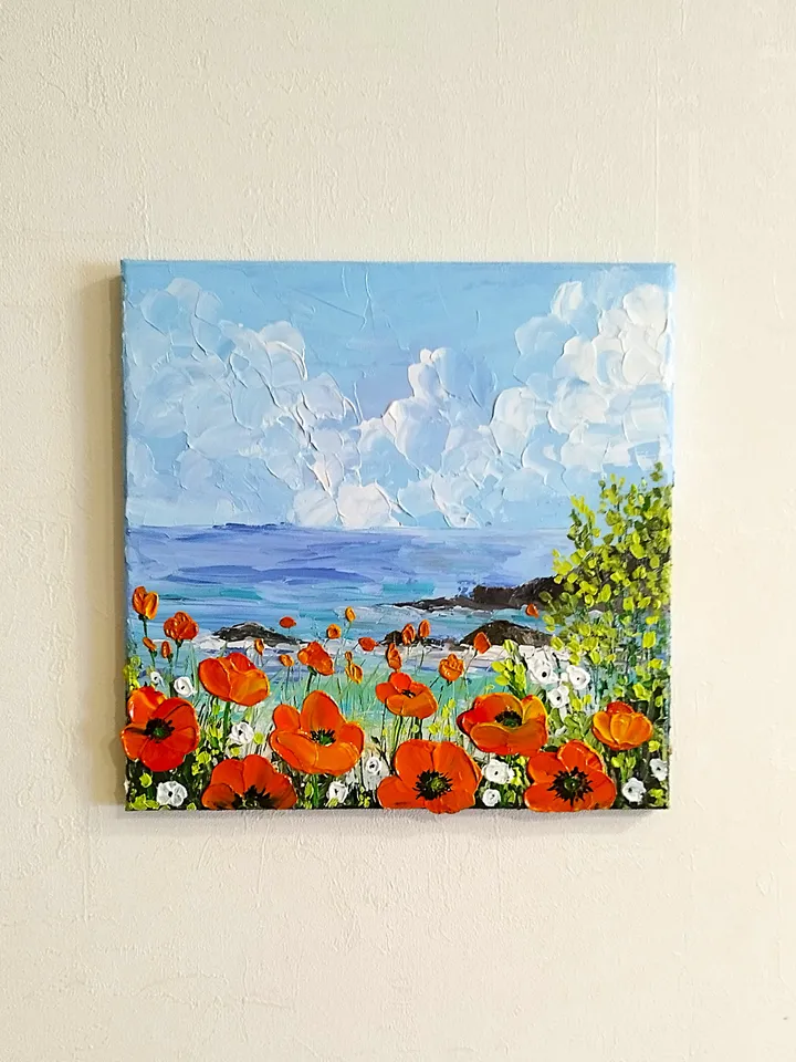 Vibrant California Poppies Textured Landscape Painting Artwork