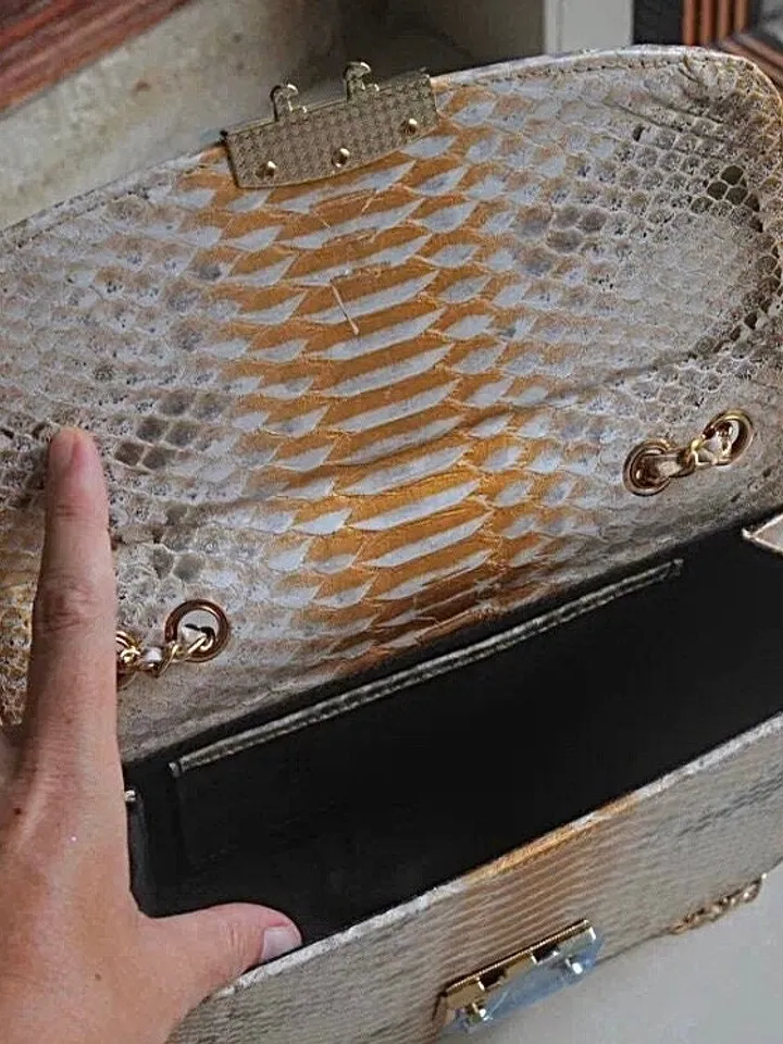 Genuine python skin crossbody gold classy bag| designer women leather handbag | snakeprint bag | crossbody purse | gift for her
