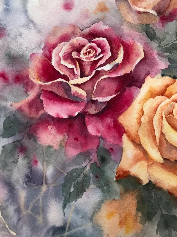 Roses Original Painting Flowers Watercolor Painting Floral Wall art