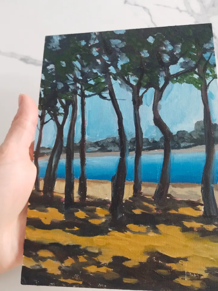 Landscape oil painting Trees in backlight Aquitaine coast Wall art