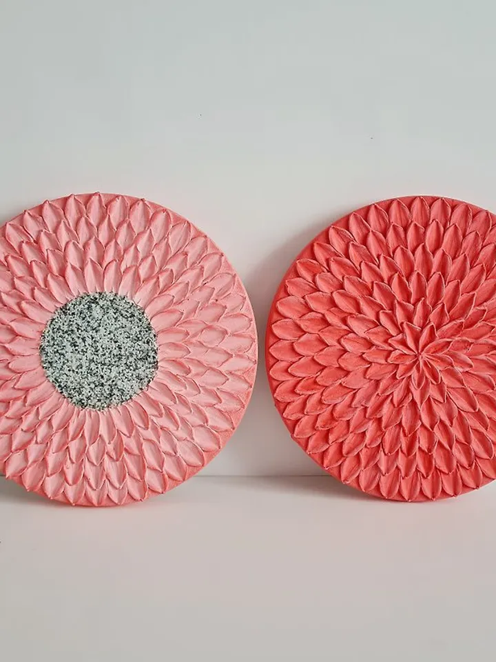 Coral wall art Handmade wall painting on canvas with floral textured 3D pattern