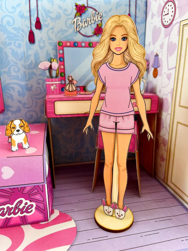 Bedroom for paper Barbie in the box