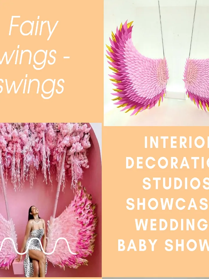 Barbie Swing Wings Set Pink Angel Wings Hanging Props Wedding Backdrop Party Decoration Pink background outdoor wedding