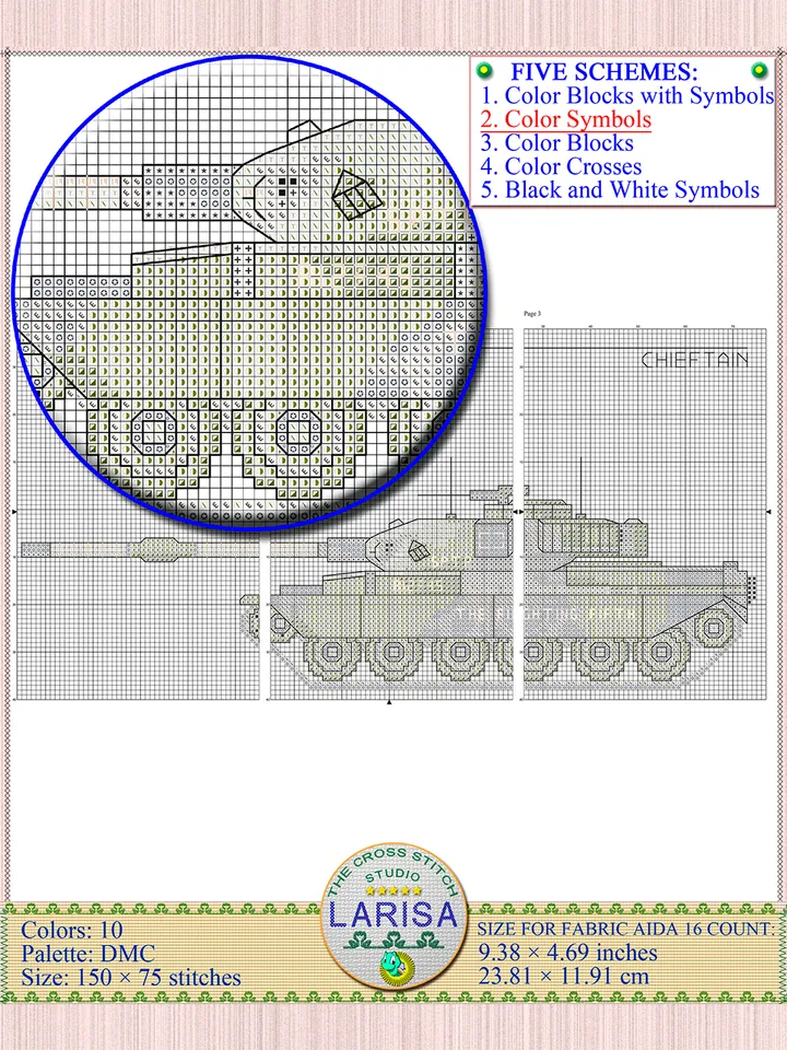 Chieftain Tank Cross Stitch Pattern | Main Battle Tank Chieftain | British Tank Chieftain Chart