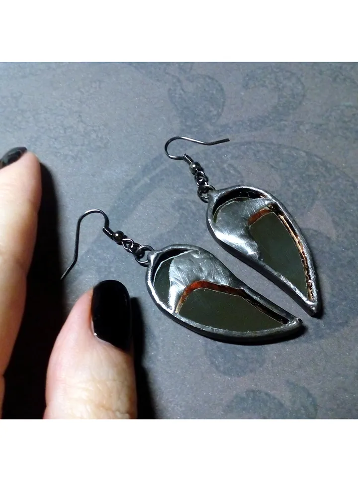 black Raven mirror earrings, Crow witch earrings, Halloween, samhain, Goth black earrings, witchy aesthetic