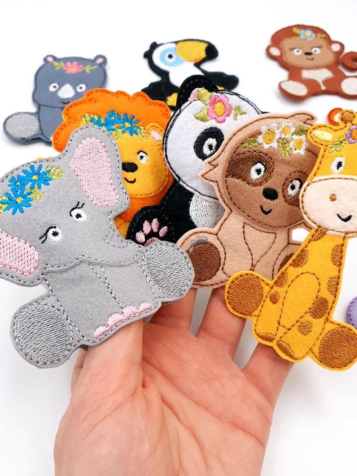 Machine Embroidery ITH Jungle Animals Finger Puppets Pattern + Bonus Developmental Play Guide & Audio Files