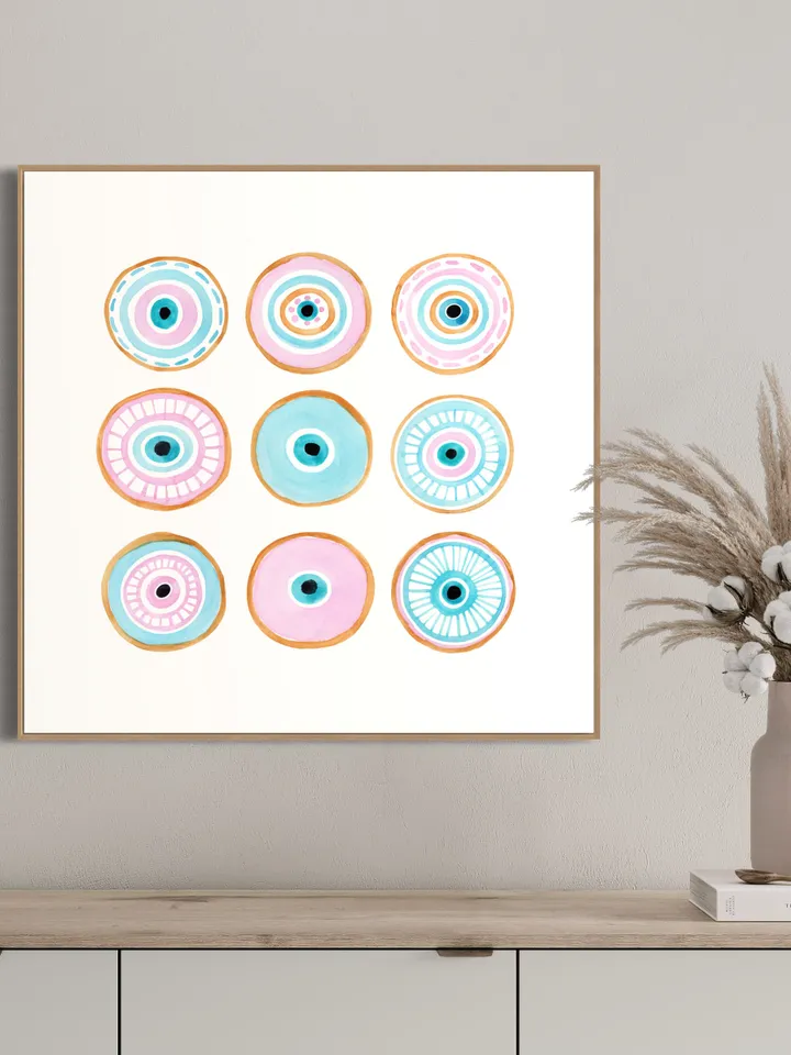 Evil Eye Print Evil Eye Art Evil Eye Wall Art Evil Eye Home Decor Turkish Wall Art Blue Pink Evil Eye Evil Eye Painting Bohemian Dorm Art