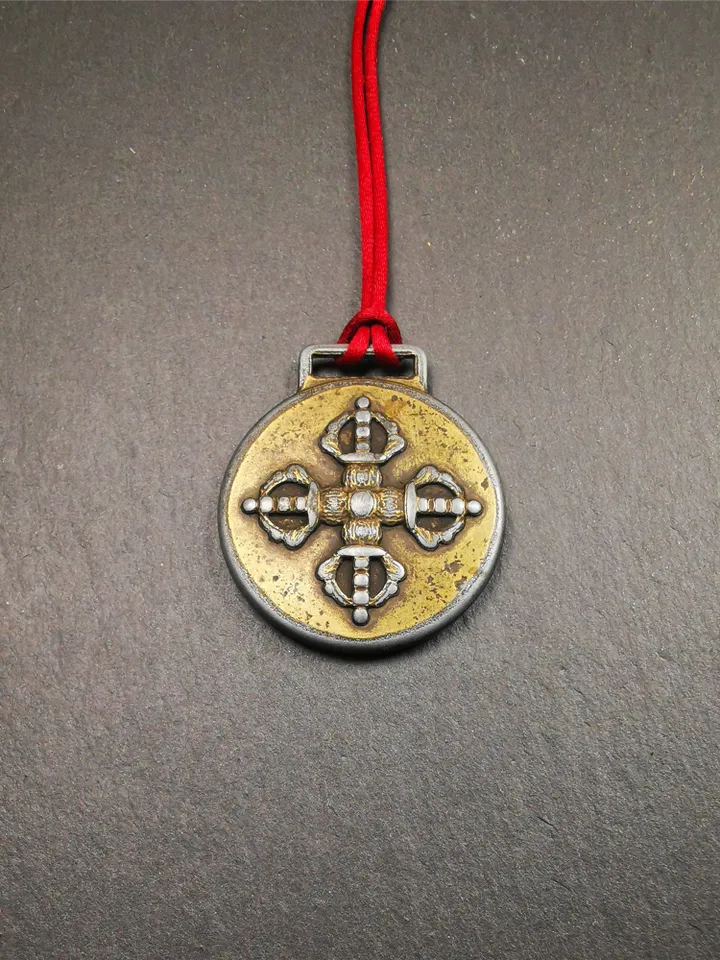 Gandhanra Vintage Tibetan Buddhist Amulet,Melong Mirror, SIPAHO(srid pa ho),Jiugong Bagua Badge,made of Copper,Couple Set of 2 Badges