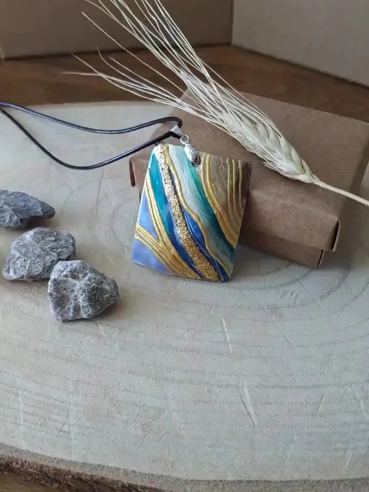 Pearl pendant necklace: Abstract water flow painted on aesthetic jewelry • minimalistic necklace • gift for art lover • jewelry for women