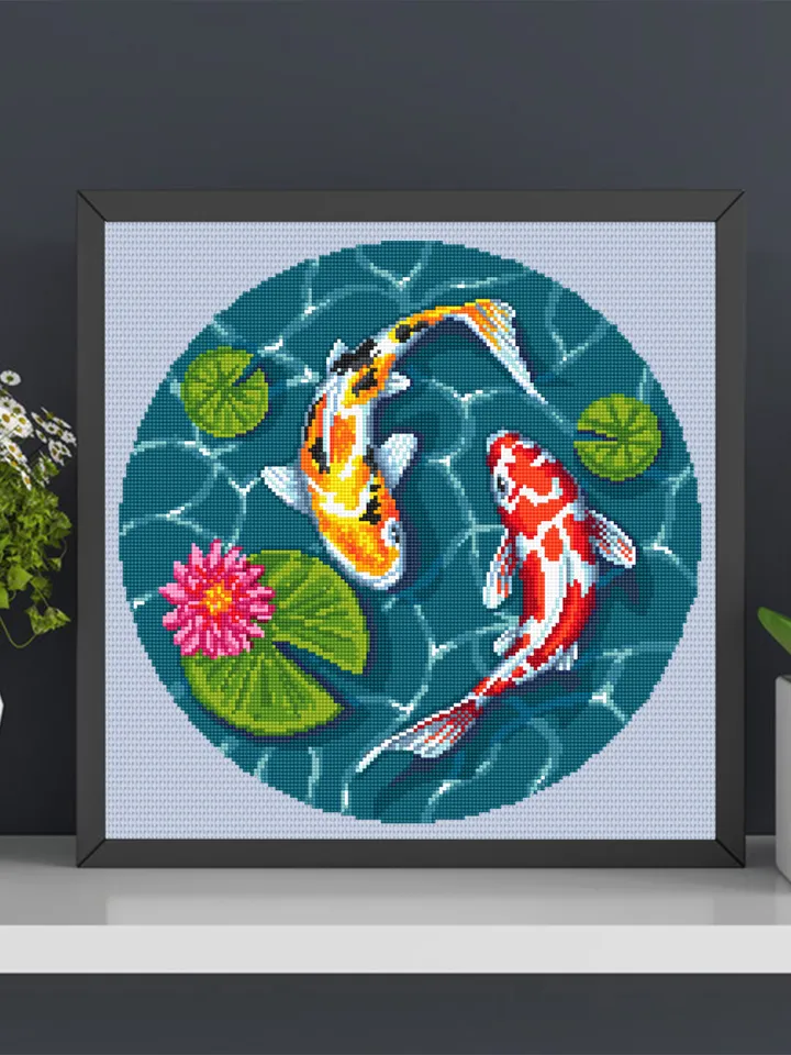 Koi pond cross stitch pattern download PDF Koi fish cross stitch chart, Fish embroidery design, Oriental decor, Water lily cross stitch #L50