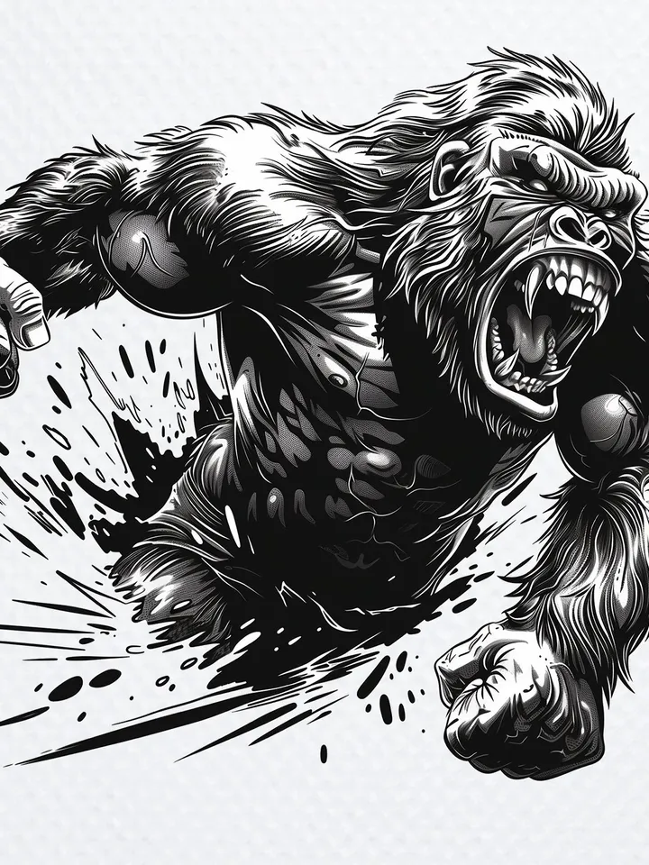 16 Angry Gorilla PNG Clipart, black and white Gorillas sublimation, Printable Watercolor Gorilla, Paper craft, junk journals