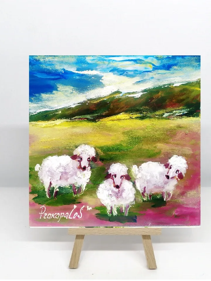 Sheep Painting Ireland Original Art Irish Landscape Oil Painting Farm Small Artwork by ArtProkopaloSv