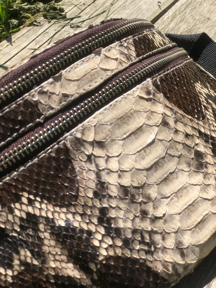 Genuine Python Skin Fanny Pack Brown and White | Exotic Leather Bags | Fanny Pack Women | Summer Fanny Pack | Snake Print Bag | Stylich Bag