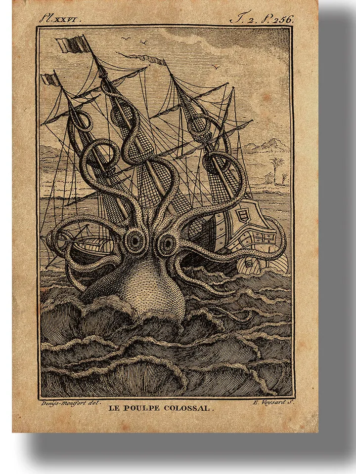 Giant octopus drugs the ship to the bottom.