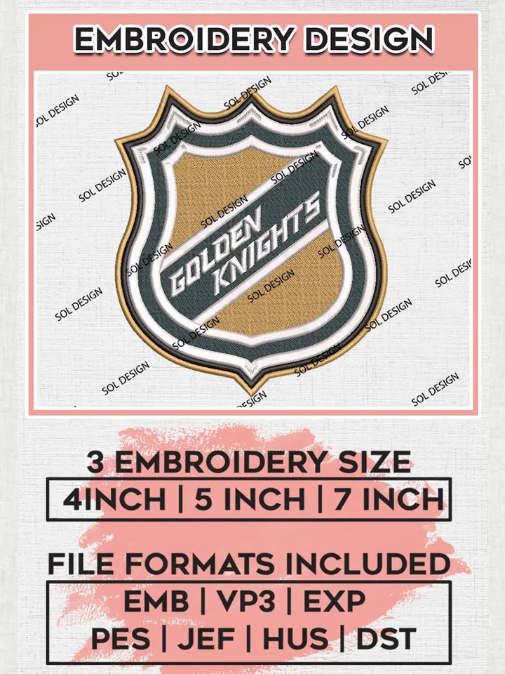 NHL Golden Knights Logo Embroidery Designs, NHL Vegas Golden Knights Team Logo Embroidery, Hockey Team Logo Emb Files, NHL Vegas Machine embroidery Files, Digital Download