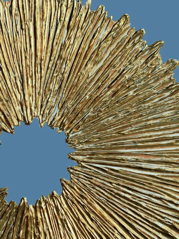 Gold and Blue Abstract Painting Textured artwork Sunburst Original Art Gold Sun painting on canvas | Above couch decor