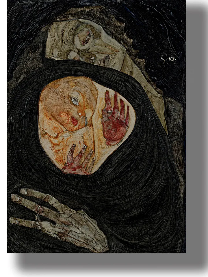 A dead mother and child.