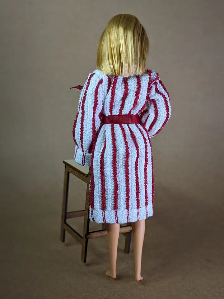 Handmade white & hot red terry bathrobe for 1/6 scale fashion female dolls