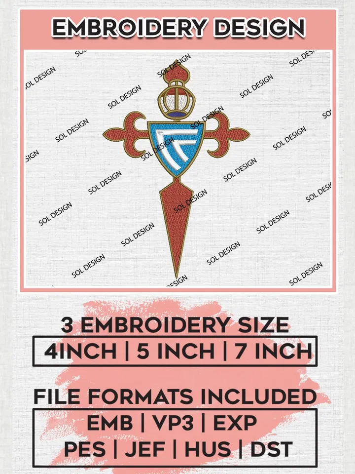 Celta Vigo Logo Embroidery Design, La Liga Embroidery files, La Liga Celta Vigo Teams, Football, Digital Download