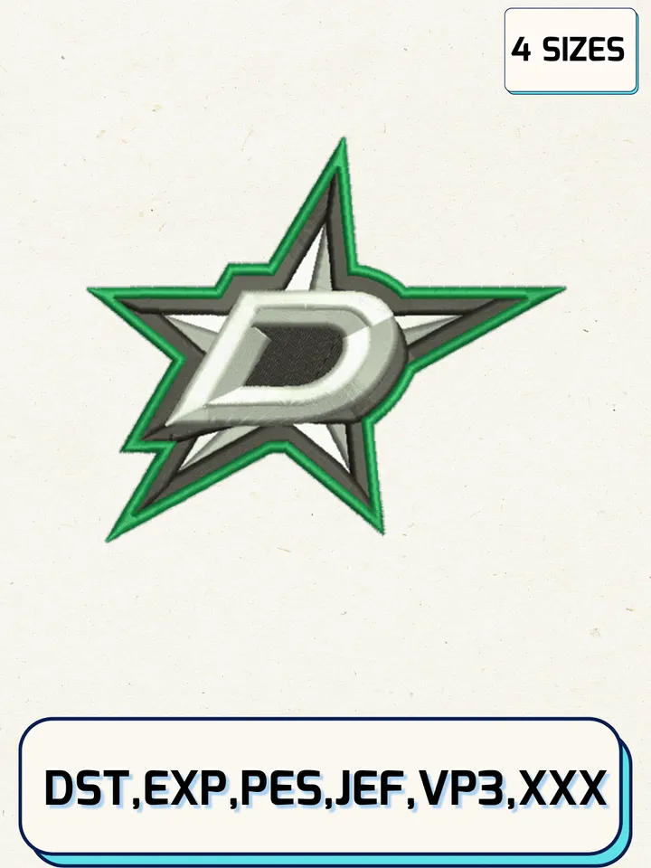 Dallas Stars Logos Embroidery Design Files, NHL Logos Embroidery Designs, Machine Embroidery Files, 4 Sizes
