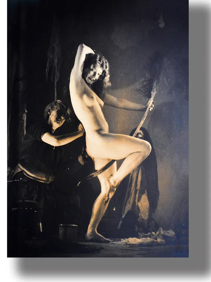 Preparation for Sabbath. A photo of a naked woman on a broomstick.
