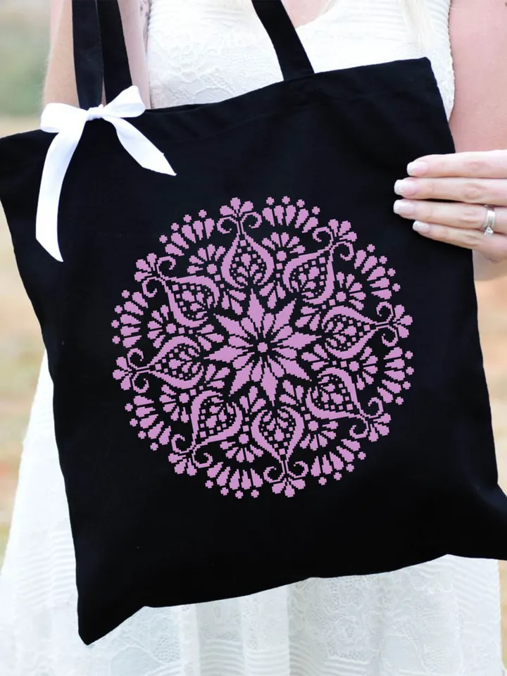 Flower mandala cross stitch pattern download PDF, Monochrome mandala pattern digital PDF, Easy floral ornament cross stitch chart #M109