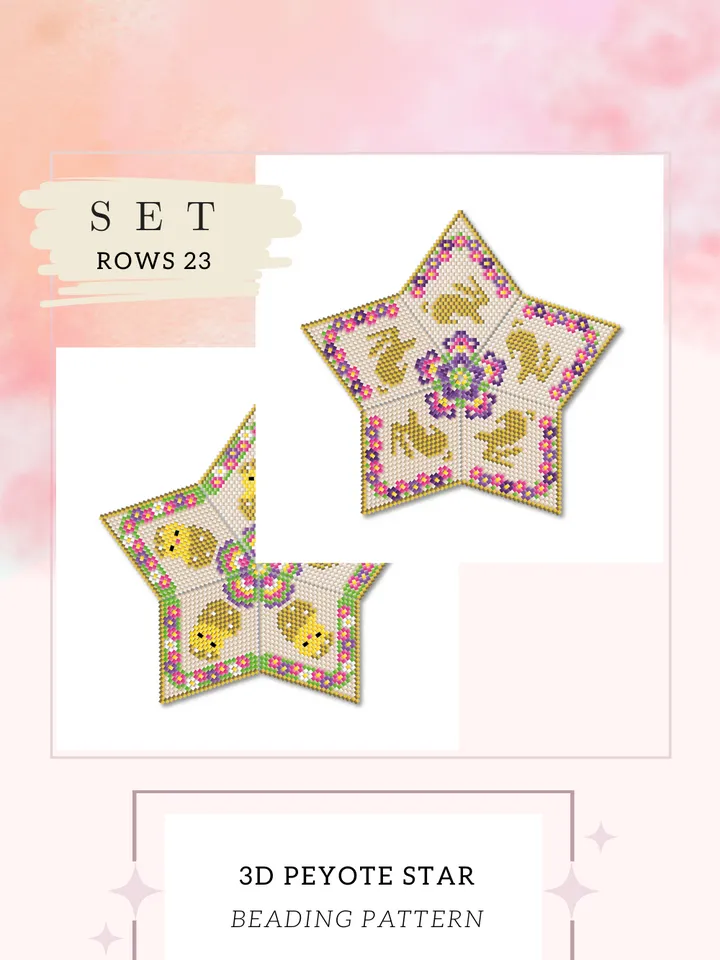 Set 2 Stars, Beading Patterns, Seed Bead Easter Ornament