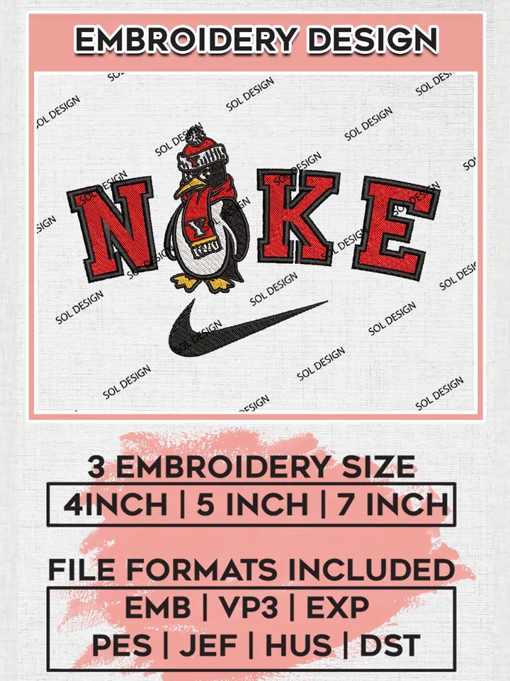 Nike Youngstown State Penguins Machine Embroidery Design, NCAA Youngstown State Penguins Embroidery Design files, NCAA Logo Embroidery Designs, NCAA Machine Embroidery Designs, Digital Download