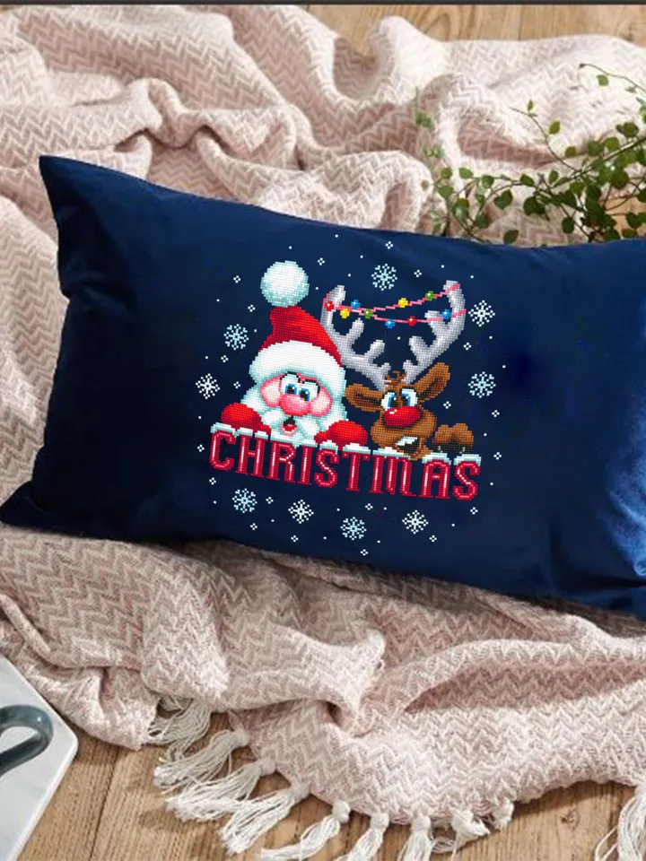 Christmas santa and reindeer cross stitch pattern download PDF Funny deer cross stitch chart, Christmas pattern digital PDF, Home decor #N64