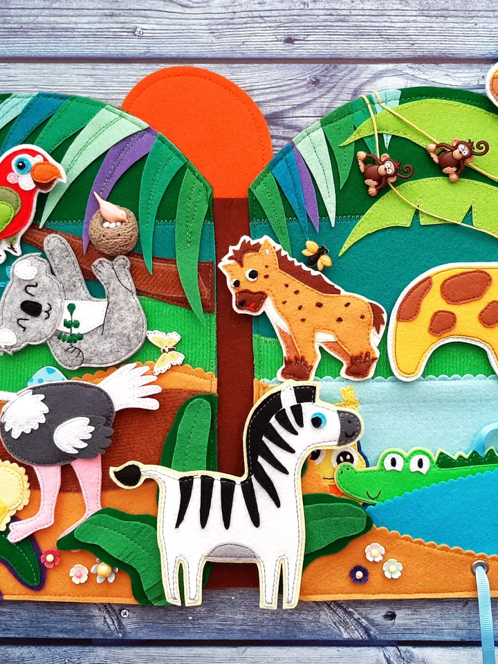 Jungle Quiet Book pattern PDF, Felt book pattern, Soft montessori book template, Felt jungle animals pattern, Felt Activity Book pdf ideas