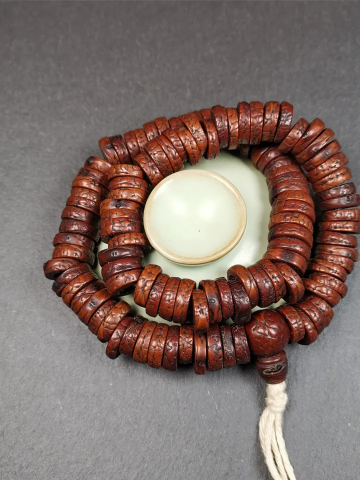 Gandhanra Antique 108 Bodhi Beads Mala,Old Prayer Beads Necklace,Diameter 14mm,Circumference 44 cm