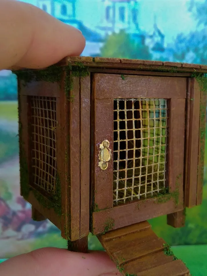 Chicken coop in miniature. Chicken coop for the doll garden.1:12 scale.