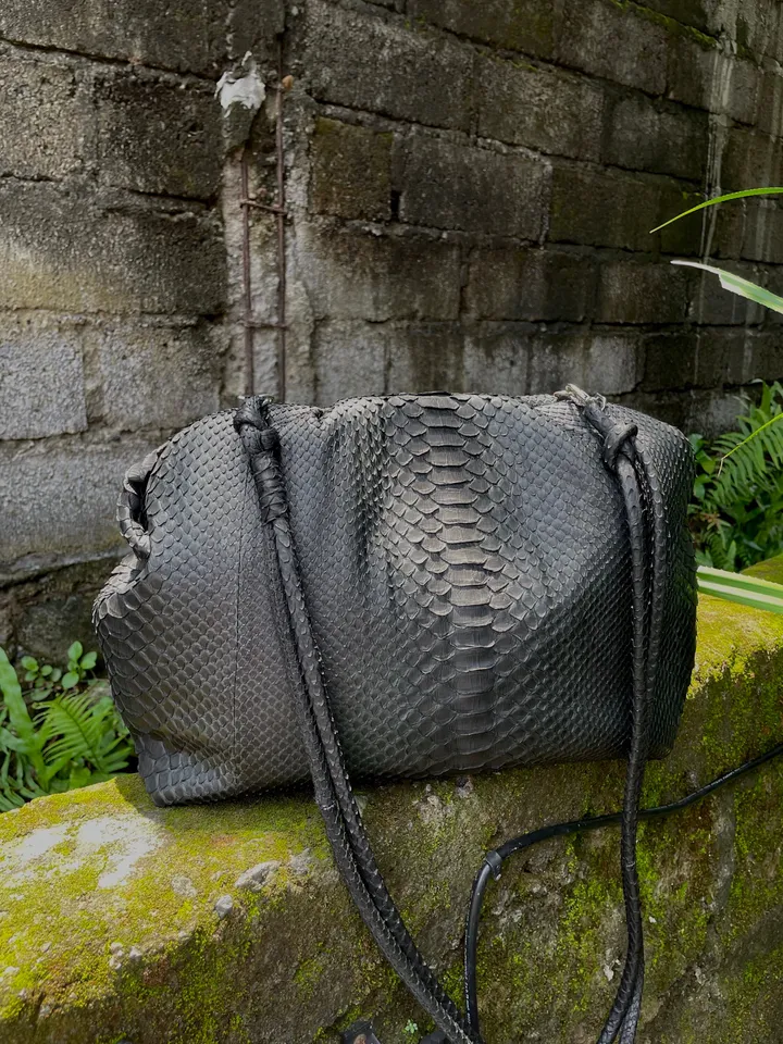 Genuine python skin black classy elegant bag / exotic leather bags / handmade designer purse