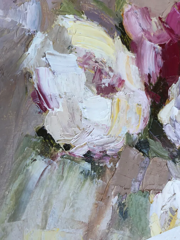 Bouquet of peonies flowers original oil painting hand painted modern impasto painting wall art 6x9 inches