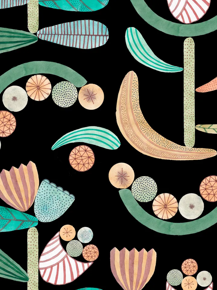 Seamless pattern Geometry watercolor plants SET 3