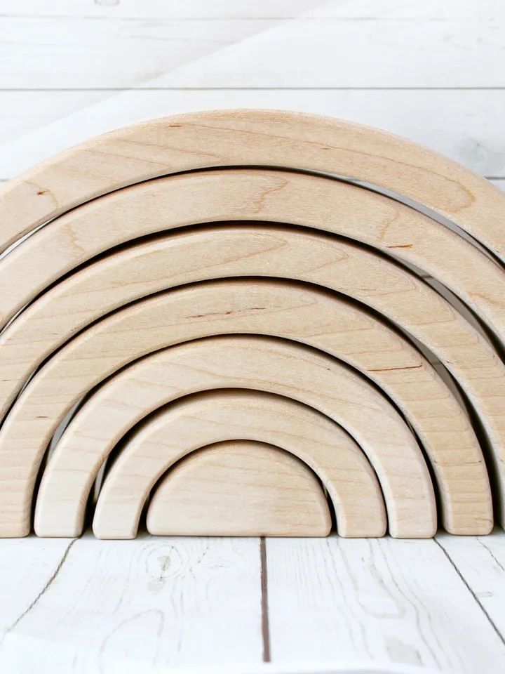 Wooden rainbow stacker toy - educational waldorf large eco toy for toddler