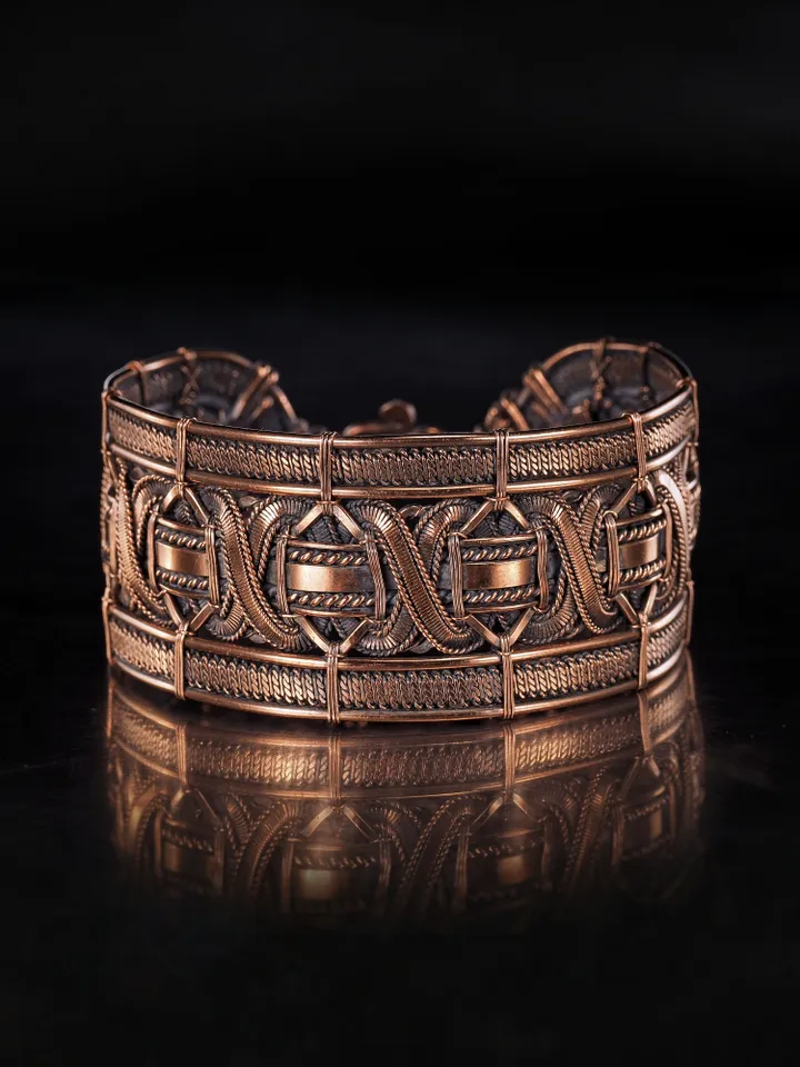 Wide copper bracelet Unique wire wrapped jewelry Hand made