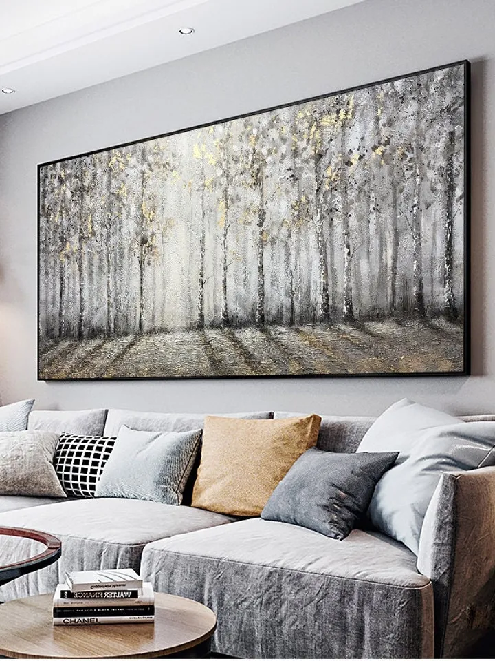 Large original oil painting on canvas,abstract art,forest,trees,landscape,golden painting,nature,Bedroom Living room painting,large wall art