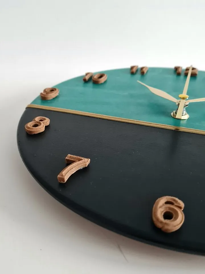 Teal and black small wall clock with gold metal line Modern silent wall clock