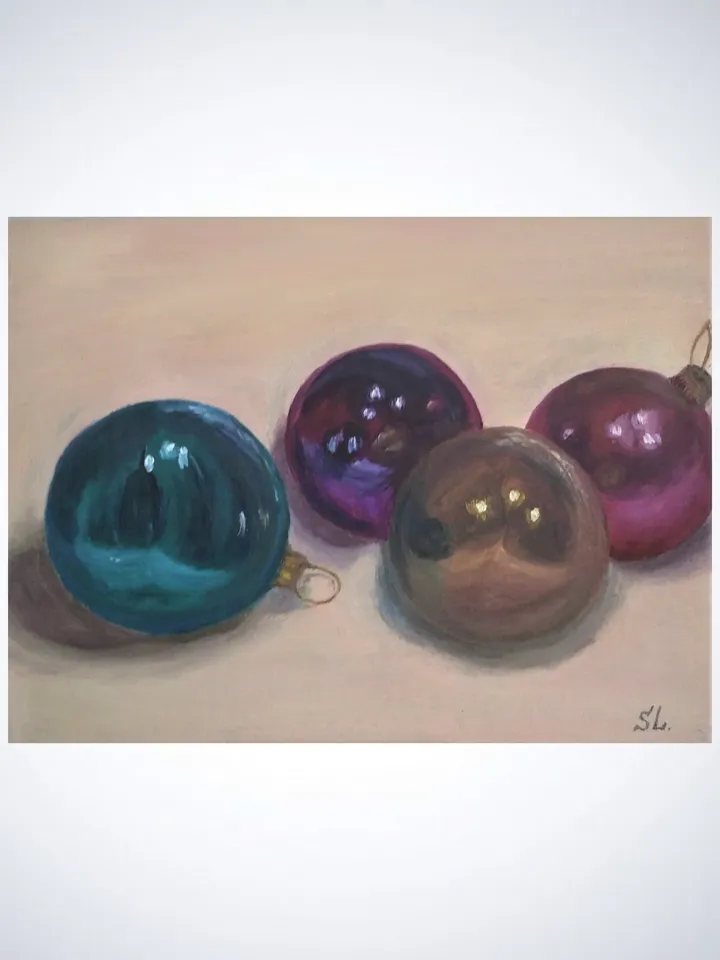 Glass Balls Oil Painting Original Art Winter Holiday Christmas Tree Toys Handmad