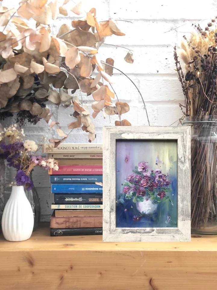 Violets Original Painting Flowers Oil Painting Small Floral Art Bouquet Painting