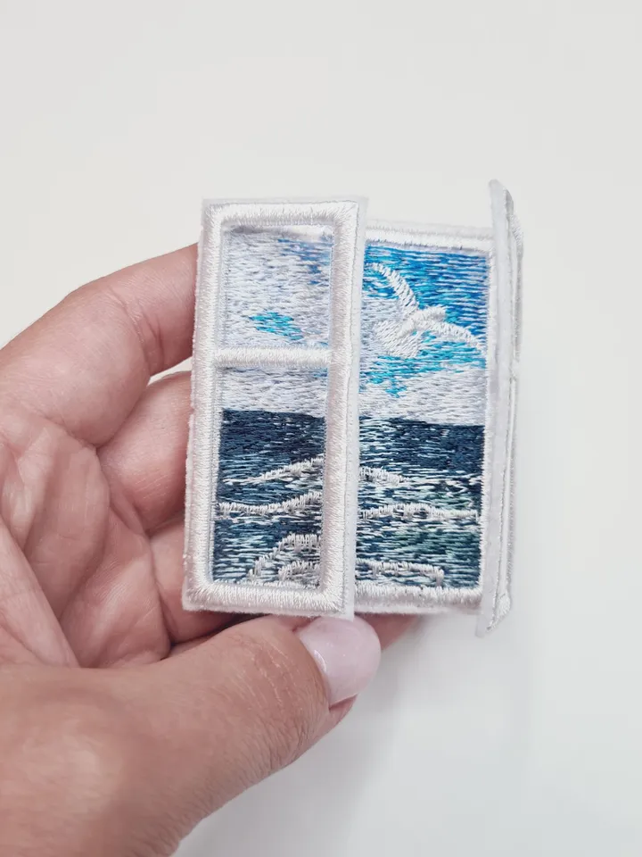 Machine embroidery design for art therapy: Brooch "Window with a sea view"