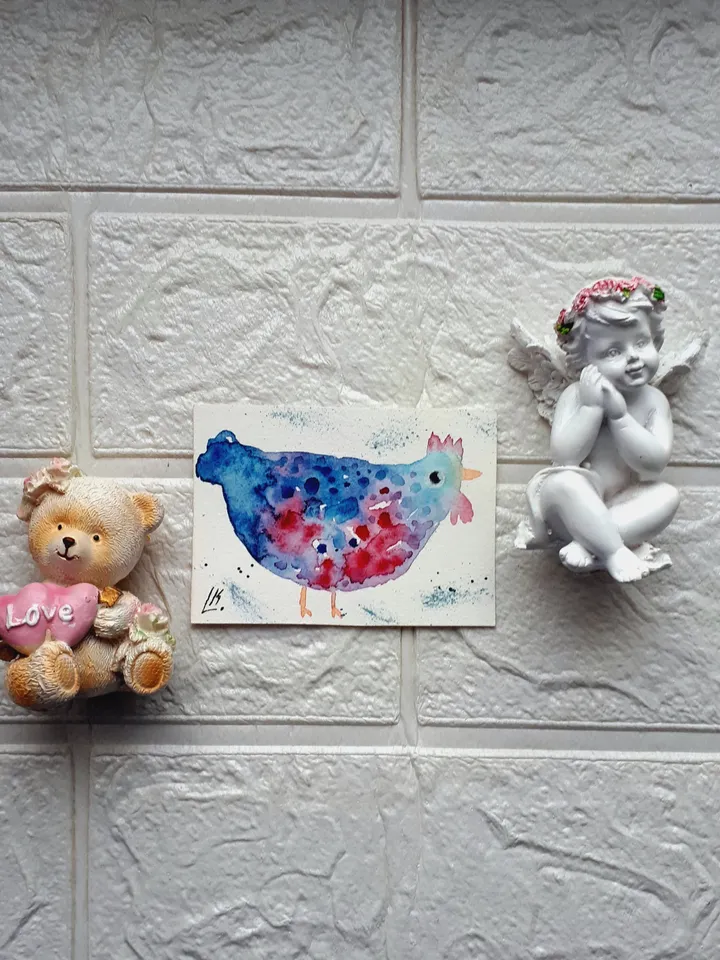 ACEO Original Chicken Painting Farmhouse Animals Miniature Art Collectible