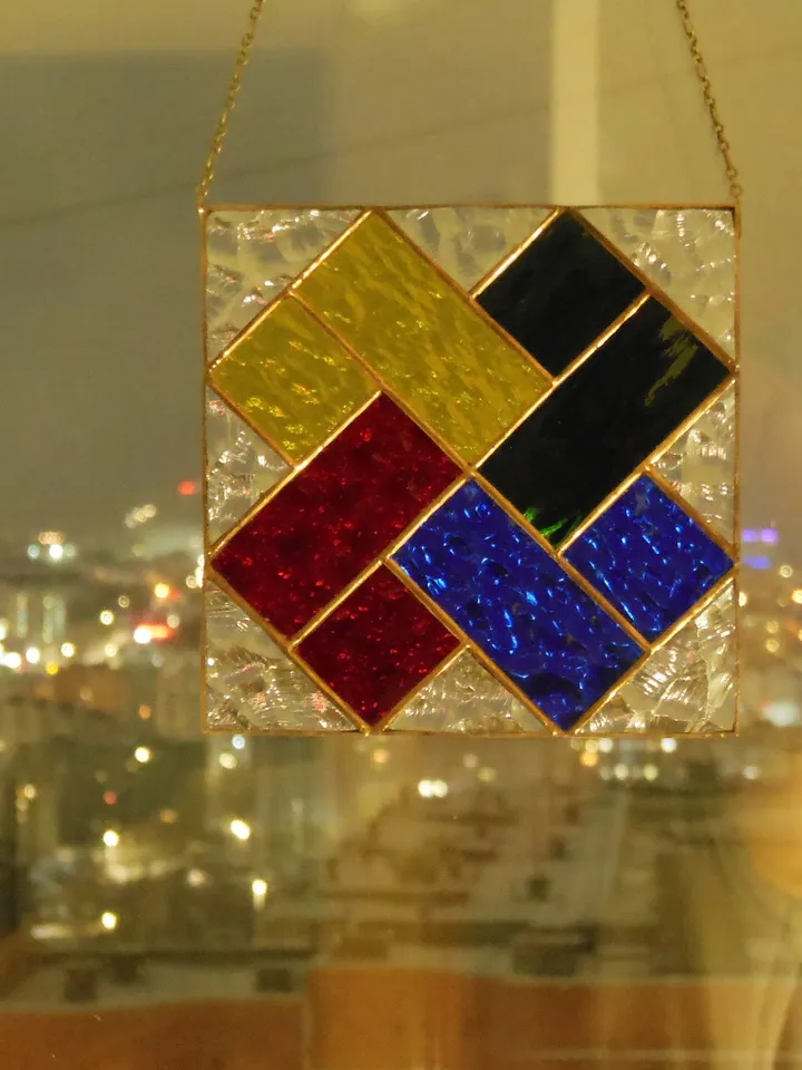 Art Stained Glass window hanging Panel " Card Stunt " Suncatcher Square