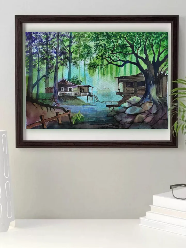 Original Watercolor Painting Forest Landscape Art Fairy Place Artwork 30x40 cm by SoftWaves