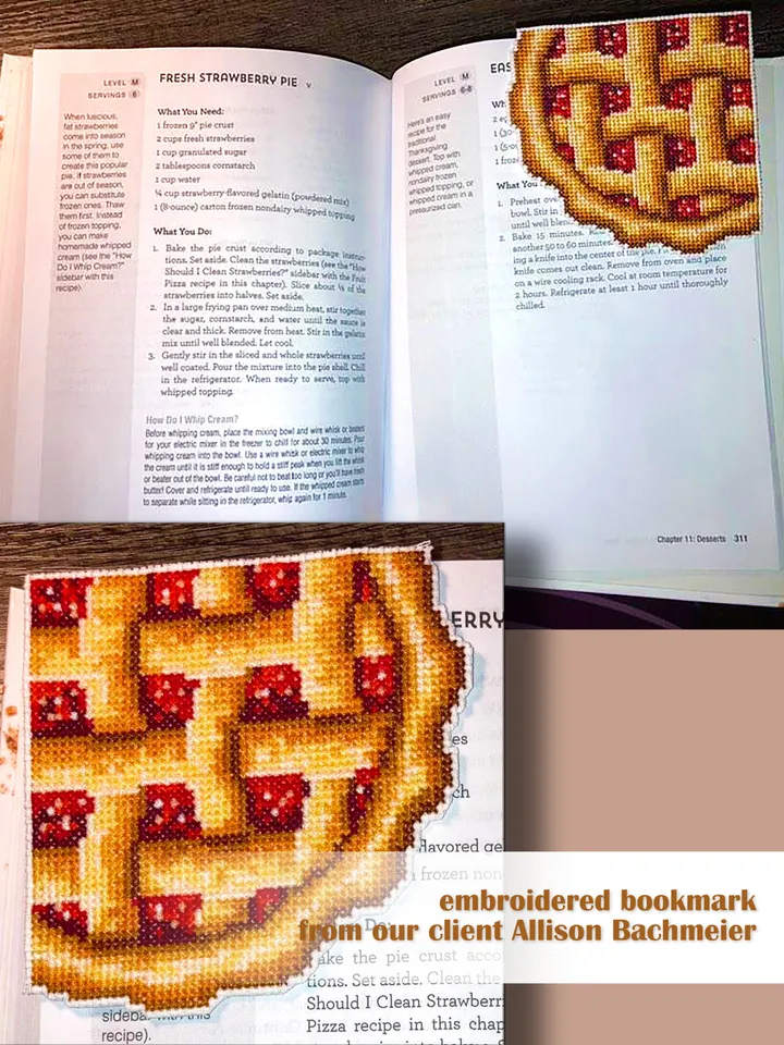 Corner bookmark cross stitch pattern PDF download, Pie cross stitch chart, Food bookmark digital PDF, Funny bookmark for beginner #B254
