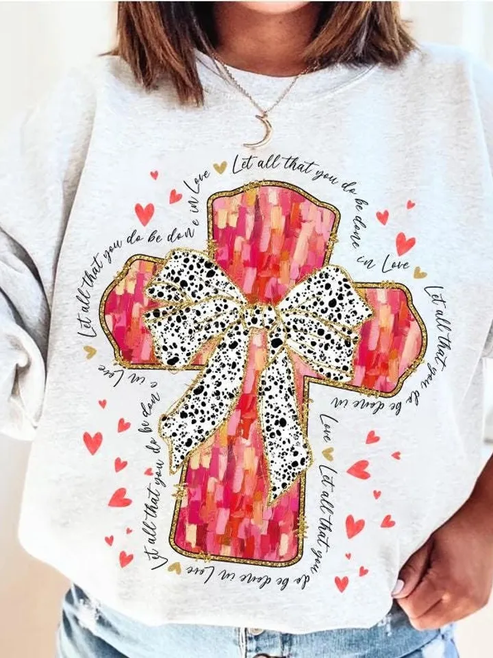 Pink brushstroke cross png, Let all that you do be done in Love png, Jesus valentine png, Valentine Png, valentine coquette png, bible verse
