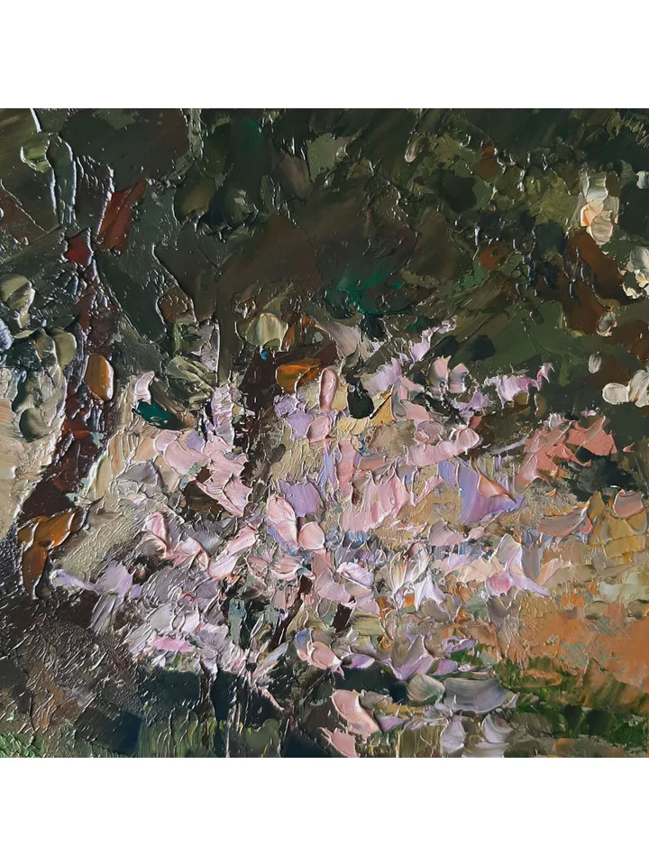 Blooming Trees Painting 8x12" Spring Landscape ORIGINAL Artwork Impressionist Hillside ART Signed by artist Marina Chuchko