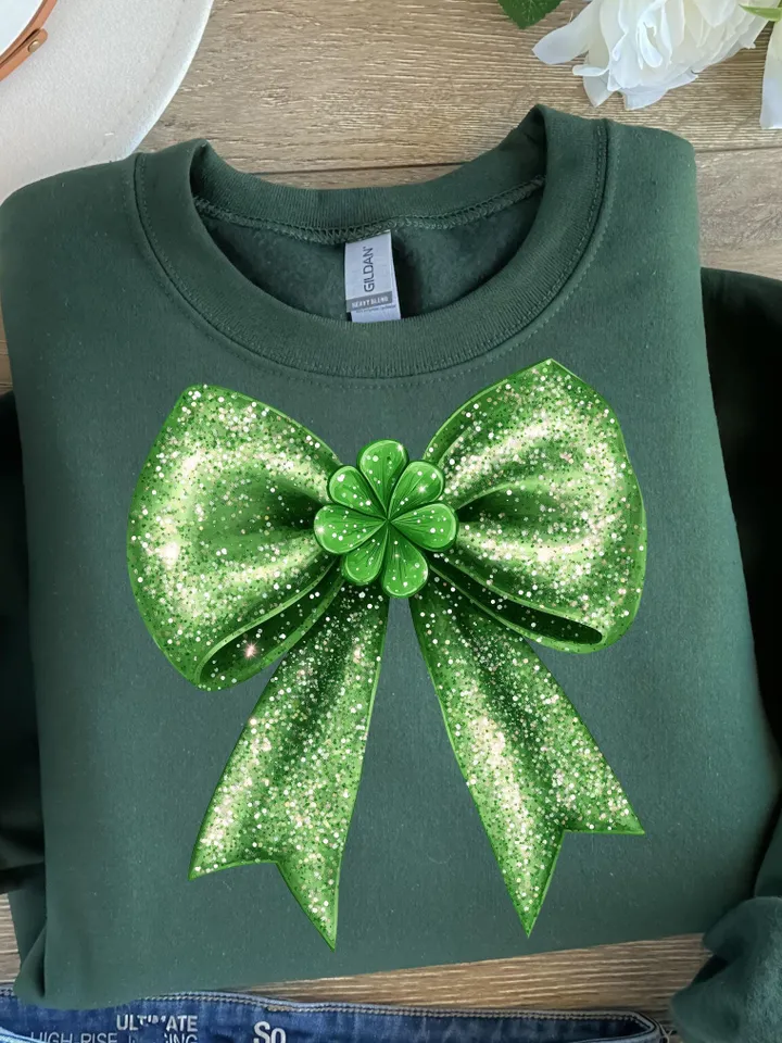 St. Patrick’s Day Bow png, St Patricks Coquette PNG, Coquette PNG, Glitter Faux Disco png, St Patrick's Day png, Shiny Irish png, Shamrock