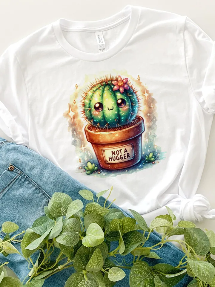 Not a Hugger Clipart, Funny Cactus Sublimation PNG, Snarky Tshirt Design File, Sublimate Shirt Design, Glass Jar Wrap, Cactus Tumbler Wrap